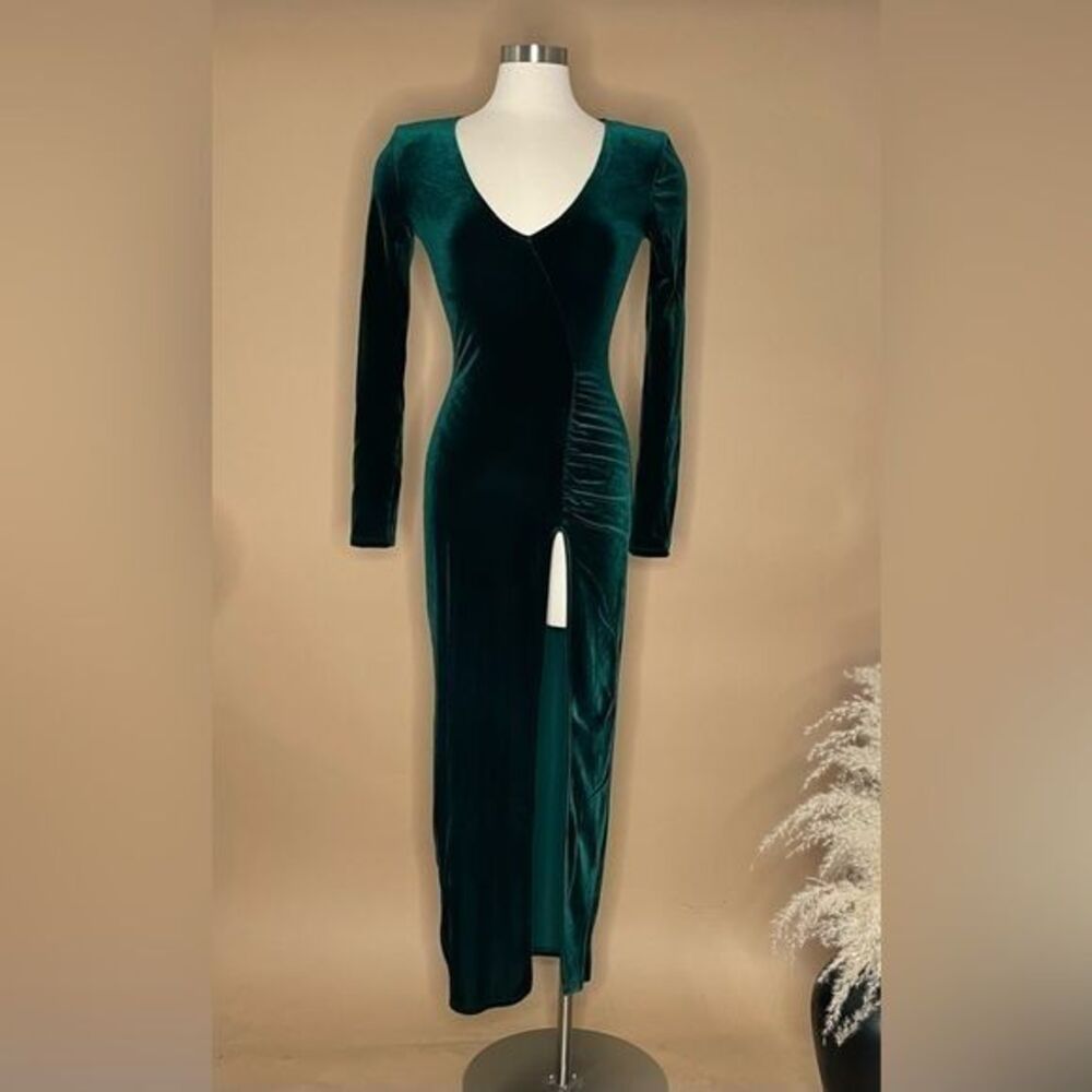 Fashion Nova Green Velvet Dress Womens Holiday Party Cocktail Evening Dress S
